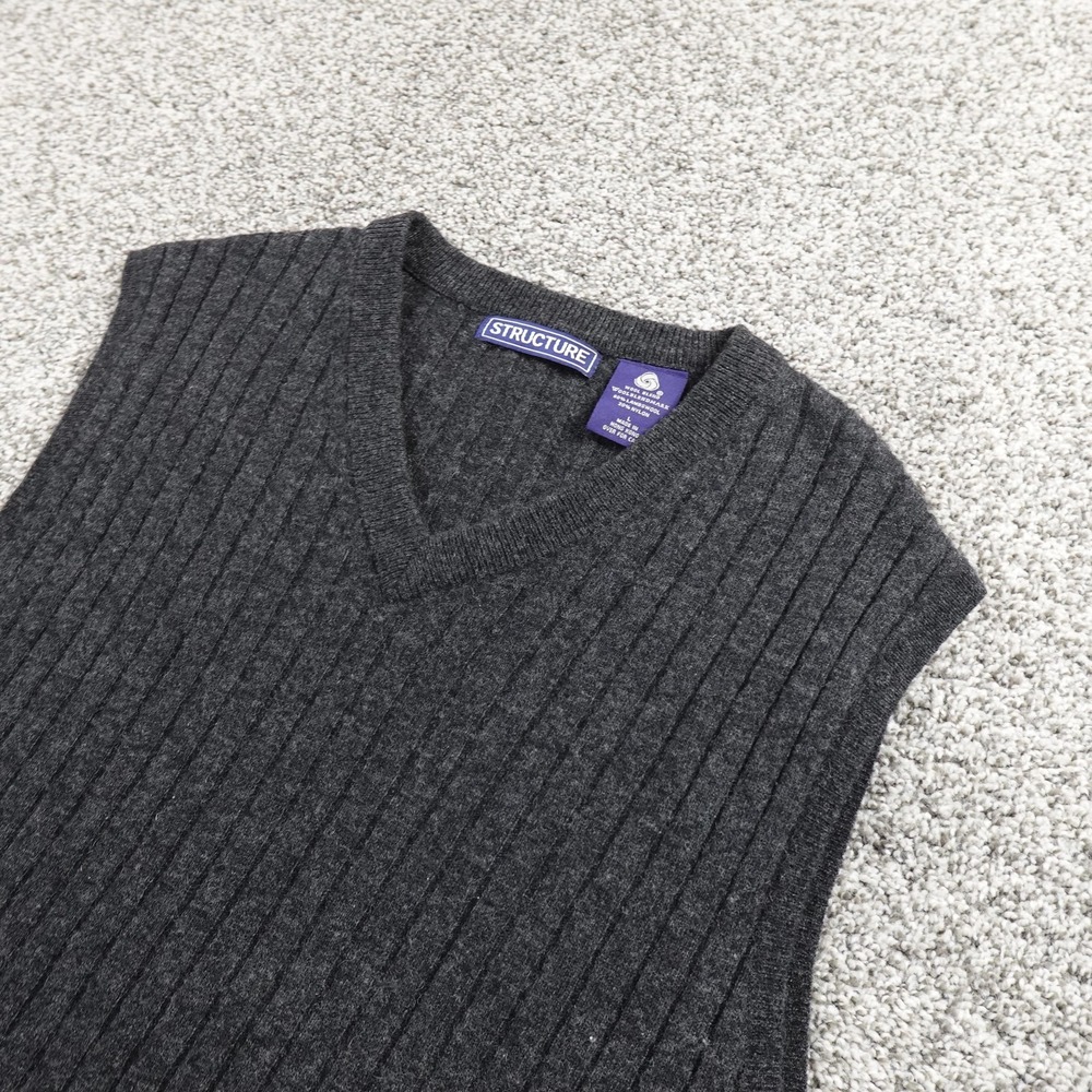 VTG Grandpa Sweater Vest Mens L Gray Lambswool V Neck Knit Pullover Academia